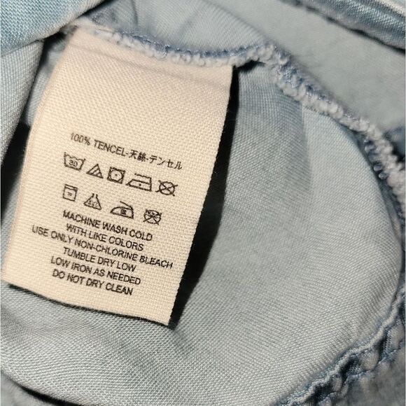 Free People Light Blue Chambray  Denim Crop Tank Off Shoulder Ruffle Top Small - Picture 16 of 16